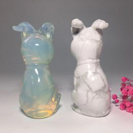 Crystal Cat Natural Howlite Opalite Crystal Cat Animal Figurines For Home Decoration
