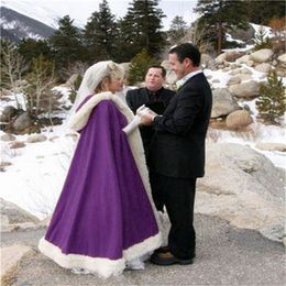 Warm Bridal Cape Custom Winter Wedding Cloak Cape Hooded with Fur Long Bridal Wraps Winter Jacket Coat for Bride Satin Cloak