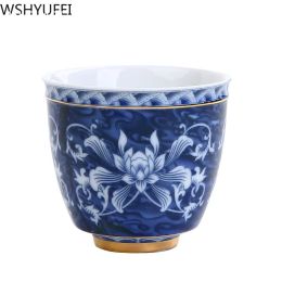 4 Pcs/set Jingdezhen Retro Handmade Ceramic Teacup Coaster Hand Painted Boutique Tea Bowl Chinese Porcelain Tea Set Drinkware