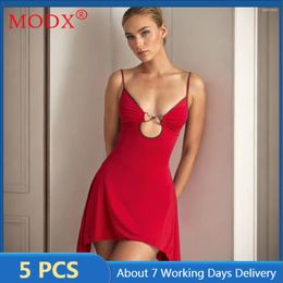 Women's Sleepwear 5pcs Bulk Items Wholesale Lots Sleepshirts For Women Sleep Dress Red Colour Sleeveless Backless Mini Night Gowns M13339