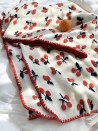3D Cherry Kids Blanket Strawberry Jacquard Wool Mixed Sweet Girl Children Blanket Crib Beddings Kawaii Warm Blanket Ladies