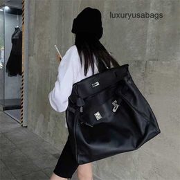 Designer Handbags 50cm Totes Bags Genuine Leather New Business Trip Luggage Bag Black Silver Platinum Leather Large Capacity Bag Shoulder Bag WN-8C53