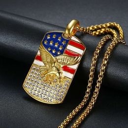 Hip -Hop -Schmuck Gold plattiert Diamond American Eagle Anhänger Halskette