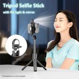 Sticks Selfie Stick Tripod for Smartphone, Universal Phone Holder, Fill Light and Mirror, Compatible with iPhone, Huawei