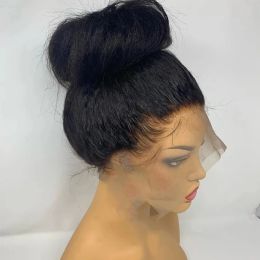 Ponytail Black Light Yaki Straight Deep Part Lace Front Synthetic Hair Wigs for Women Pre Plucked Lace Wigs Baby Hair