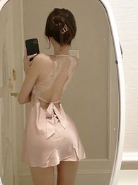 Casual Dresses Summer Sexy Women's Ice Silk Sling Sleeping Mini Dress Elegant Thin Korean Style Backless V758