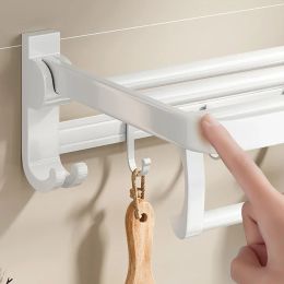 Space Aluminium White Towel Rack Foldable Holder With Fixed Hook Wall Mount Shelf Shower Bar Hanger Rail Bathroom Accessories