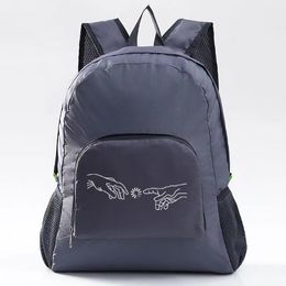 Lightweight Portable Foldable White Picture Print Backpack Folding Bag Ultralight Outdoor Pack for Women Men Grey Travel Hiking