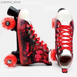 Inline Roller Skates Double Row Roller Skates Red Adult Boys Breathable Comfortable Canvas Luminous 4 Wheels Sliding Sneaker Beginner Y240410