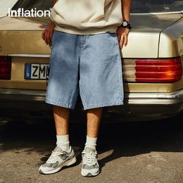 INFLATION Vintage Denim Shorts Man Loose Straight Washed Jeans Male Plus Szie 240403