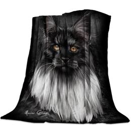 Black Cat with Hair Mystery Flannel Blanket for Bed Sofa Portable Soft Throw Blankets Plush Bedspreads Bedroom Couch