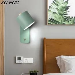 Wall Lamp Nordic Iron Art Bedside LED Modern Macaron Livingroom Bedroom Sconce E27 Rotatable With Switch Light Fixture