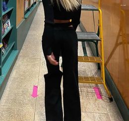 Women's Jeans 2024 Women Spring Fall Casual Loose Pants Female Korean Solid Color Trouser High Waist Cutout Zipper Black Straight Leg