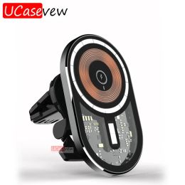Chargers Transparent 15W Car Charger Type C Mobile Phone Fast Wireless Charger Car Mount Magnetic Holder For iPhone13 12 Pro Max Mini