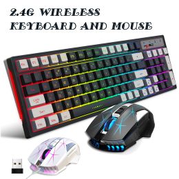 Combos Wireless 2.4G Rechargeable Keyboard and Mouse Set Colorful Backlit Gaming RGB for Desktop Computer