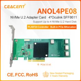 Cards ANOL4PE08 Oculink SFF8611 to SFF8639 U.2 NVMe SSD Adapter 4Port PCIe 3.0 X8, No Motherboard PCIe Bifurcation Need