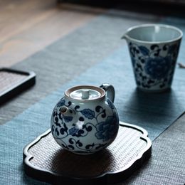 TANGPIN-Blue and White Ceramic Teapot, Chinese Kung Fu Tea Pot, Drinkware, 140ml