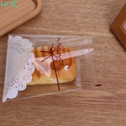 100Pcs/lot 7x7cm 10x10cm Cute Lace Bow Print Self-adhesive Gifts Bags Wedding Party Cookie Packaging for Biscuits Candy Cake