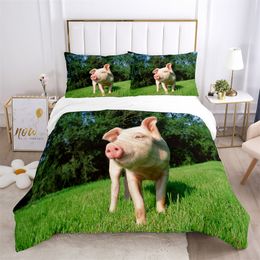 Pig Duvet Cover 2/3Pcs Lovely Animal Printed Bedding Set Cute Pet Comforter Cover King For Kids Boys Girl Children Bedroom Decor