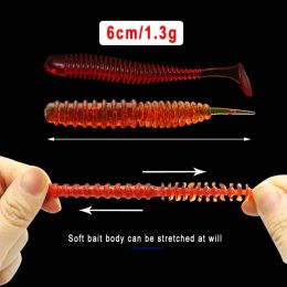 10pcs/Lot Worm Soft Fishing Lures Jig Wobblers 60mm 1.3g Shrimp Odor Additive Silicone Artificial Baits Bass Carp Pesca Tackle