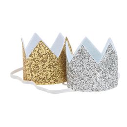 Shiny Glitter Felt Crown Birthday Hat Kids Pets Adults Birthday Party Accessories Solid Gold Silver, One Size