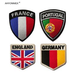 AHYONNIEX 1PC Germany France Portugal England Country Flag Patches Shield Personality Special Armband Backpack Stickers DIY