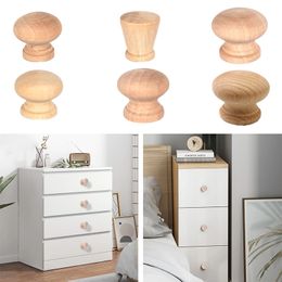 Natural Wood Door Handles Round Wooden Pull Knobs Kitchen Cabinet Drawer Wardrobe Cupboard Knobs Furniture Hardware