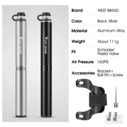 WEST BIKING Portable Mini Bike Pump High Pressure With Hose Mountain Road Bicycle Schrader Presta Valve Alloy Cycling Inflator