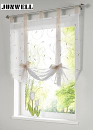 Roman shade European embroidery style tie up window curtain kitchen curtain voile sheer tab top window brand curtains cortinas