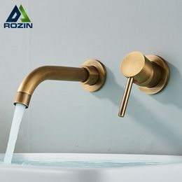 Antique Brass Basin Faucet Single Handle Wall Mounted Bathroom Vessel Sink Mixer Tap 2 Holes Washing Basin Crane Tap