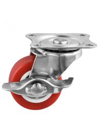 4 Pcs/Lot 2 Inch Pvc Flat Bottom Brake Caster, 65mm High, Top Universal Wheel, Red Furniture