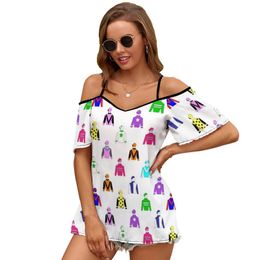 Horse Racing Jockey Silks Women Zipper Sexy Printed Vintage T Shirts Tops Full Print T-Shirt Horse Racing Racer Trainer Jockey