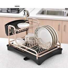 Aluminium Alloy Dish Rack Kitchen Organizer Storage Drainer Drying Plate Shelf Sink Supplies Knife and Fork Container