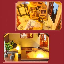 DIY Wooden Dollhouse Miniature Furniture With Music Kit Chinese Villa Doll House Assembly Toys Children for Birthday Gift Casa