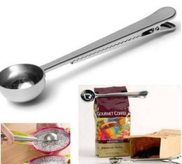 New Arrive Stainless Steel Ground Coffee Measuring Scoop Spoon With Bag Seal Clip Silver7781600