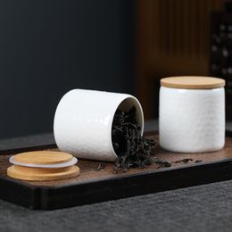 European White Ceramic Jar with Bamboo Wood Lid Portable Mini Porcelain Jar Tea Box Candy Sealed Box Container Gift Home Decor