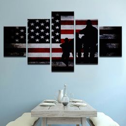 5 Pieces Flag & Army Shadow Canvas Wall Art Painting Poster Pictures Paintings HD Print Home Decor No Framed Room Decor 5 Panel