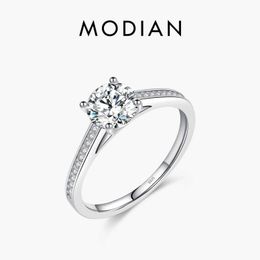 Band Rings MODIAN D Colourful Laboratory Diamond 1CT Womens Mosonite Ring 925 Sterling Silver Classic Wedding Engagement Band Jewellery Gifts J240410