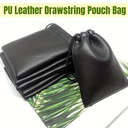 Storage Bags 10pcs Black PU Leather Drawstring Pouch Bag Mobile Phone Jewellery Gift Bluetooth Headset 7X4.7in