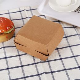 11x10x6cm Burger Lunch Box Kraft Paper Box Disposable Burger Food Box Takeaway Package Western Food Cake Box 50/100Sets