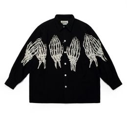 Men's Casual Shirts 2021 Men Luxurious Jean Skull Hand Fashion Cotton Shirt High Pocket Long-sleeves S 2XL #A222268j