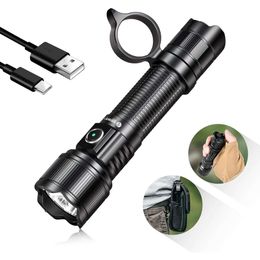 Brinyte PT16A Tactical Flashlight 3000 Lumen USB Rechargeable High Lumen with Strobe Memory Function Dual Rear Switches with Holster Clip for Home Camping