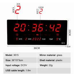 Luminous Large Digital Wall Clock Alarm Hourly Chiming Temperature Date Calendar Table Clock Wall-Mounted LED Clocks Decoration