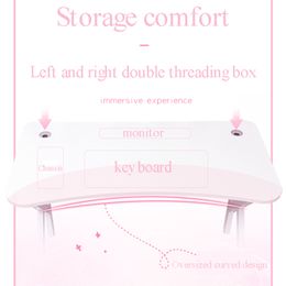 Pink and white computer desk home desktop game table live broadcast can rotate and adjust modern minimalist desk