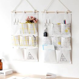 Storage Bags Cotton Linen Blend Hanging Bag Multi-layer Moistureproof Pocket Behind Door Home Room Closet Sundries Organiser