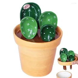 Spoons Cute Cactus Measuring Spoon Set Salt Sugar 4 Ceramic With Holder For Baking Milk Powder And Seasoning