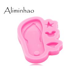 DY0590 Shiny Glossy Flip Flop Making Keychain - Polymer Clay Mould - Mold Resin Craft Necklace - Epoxy Jewellery Silicone Mold