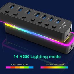 Hubs USB Laptop Docking Station 7 in 1 Multiport USB 3.0 Independent Switch RGB Power Supply Port USB Hub Adapter Computer Accessorie