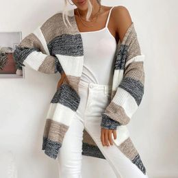 Women's Knits Women Coat Colorblock Knitted Sweater Warm Stylish Fall/winter Outerwear With High Elasticity Loose Fit Soft