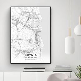 Gdynia City City Map multicolor Print Wall Art Canvas Painting Poster living room Home Decor